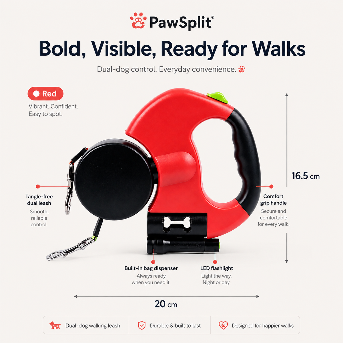PawSplit™ Dual Retractable Dog Leash with LED Light