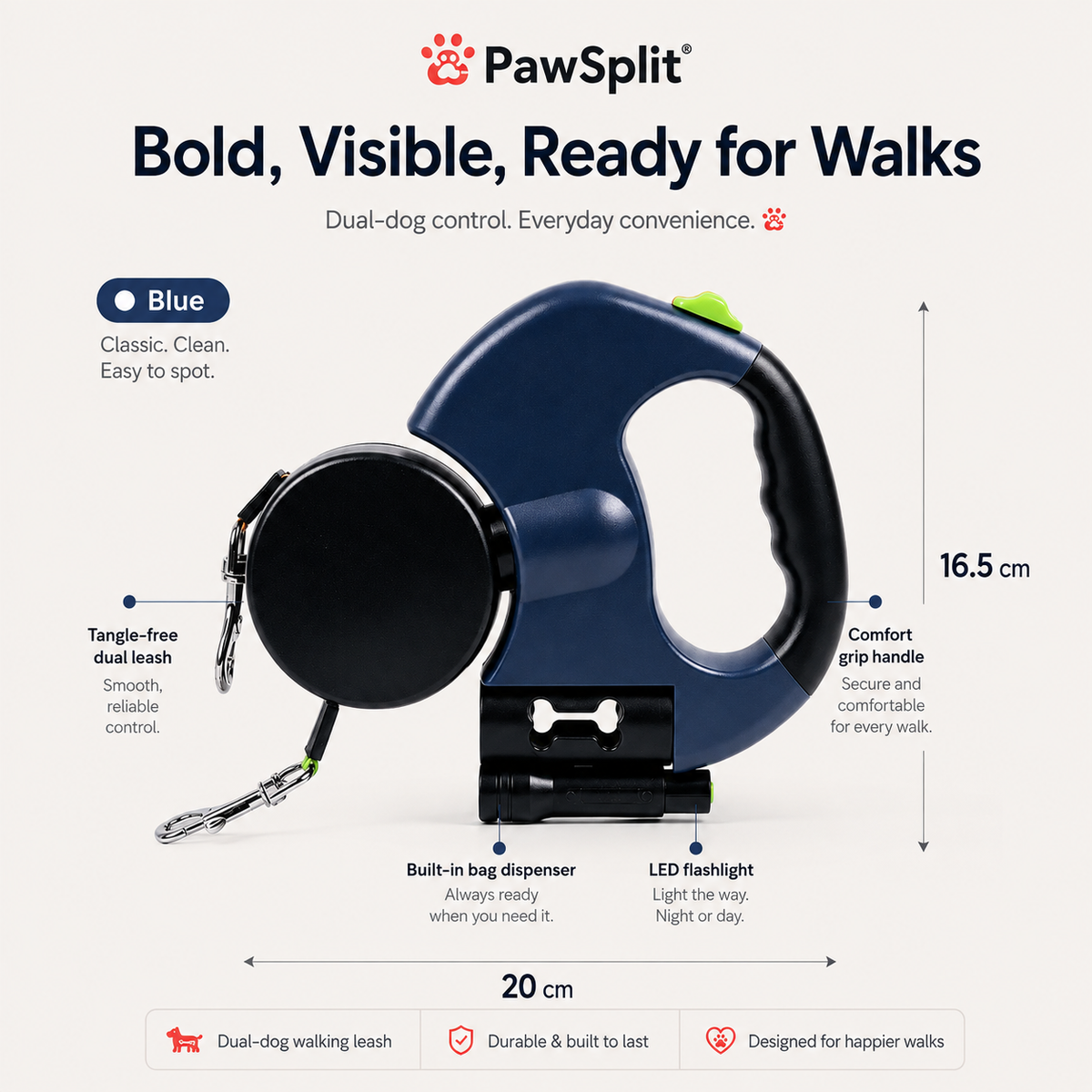 PawSplit™ Dual Retractable Dog Leash with LED Light